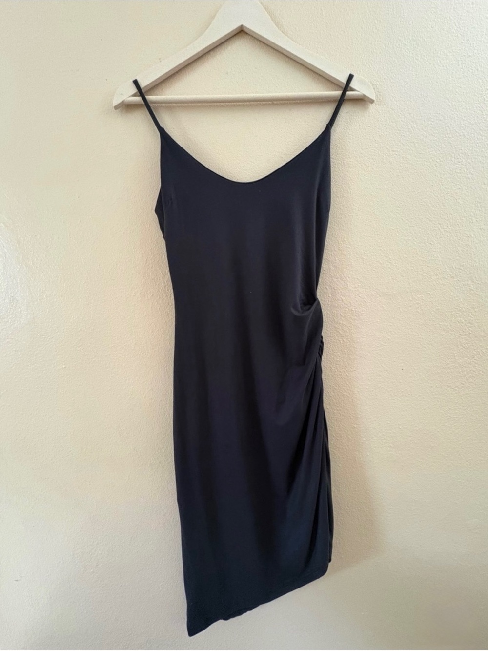 NWOT Joe & Elle Black Asymmetric Slip Midi Dress with Side Ruching